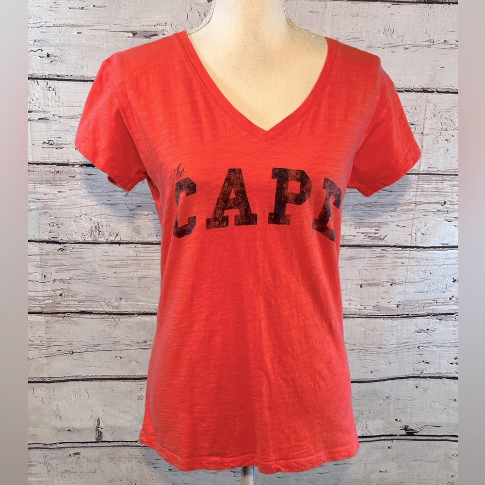 CUFFY'S OF CAPE COD T-Shirt V Neck Coral/Navy-Large